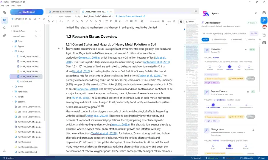 Running an agent across an entire document in Multilo.