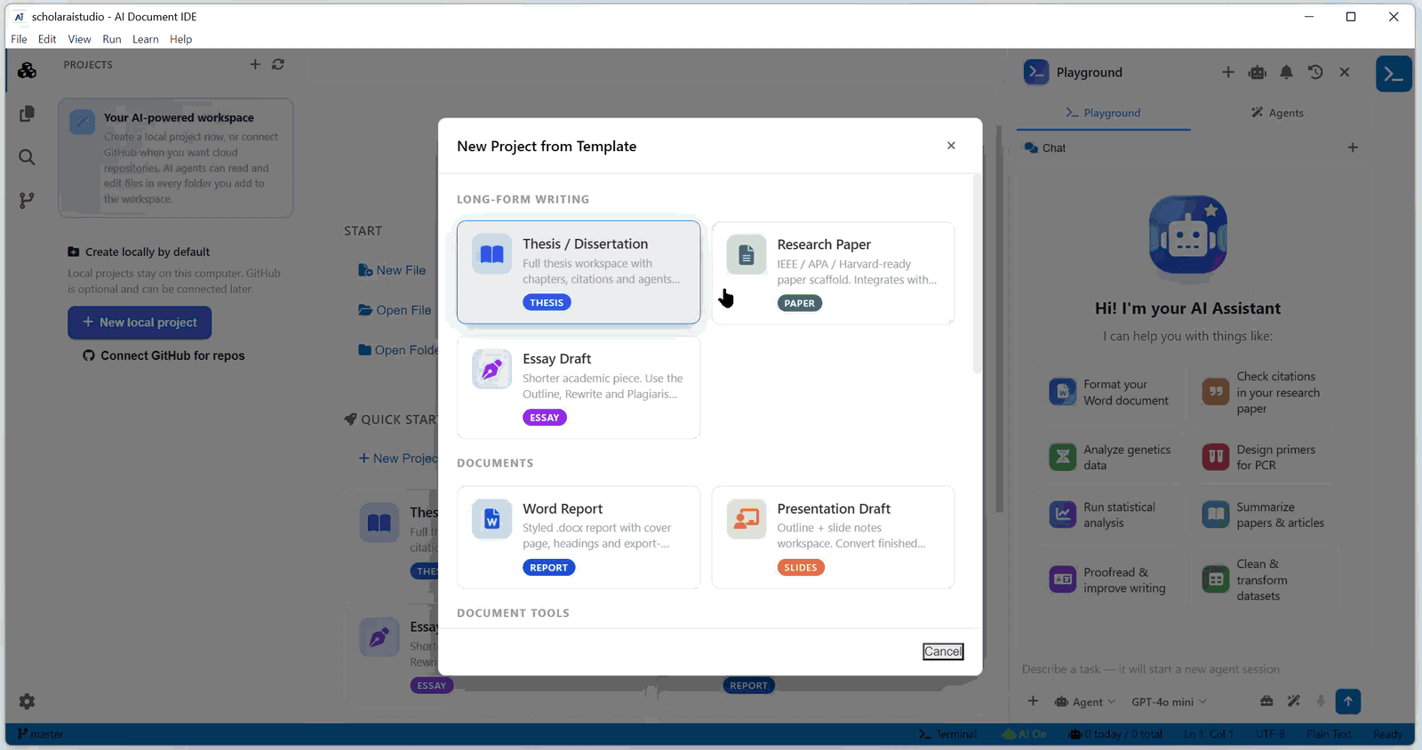 Creating a new project from a template in Multilo.